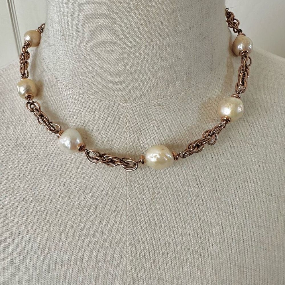Honora bronze Italy gold tone pearl chain necklace